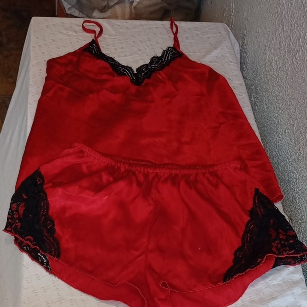 Secret Treasures Red Sleepwear Set with Black Lace